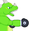 The green dino with a black boxing glove