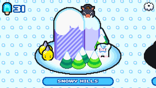 The papercraft art represented in this depiction of Snowy Hills on the selection screen.